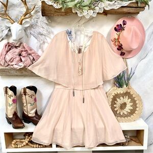 Anthropologie PAPER CROWN dreamy blush cream boho dress w vacay prairie vibe
